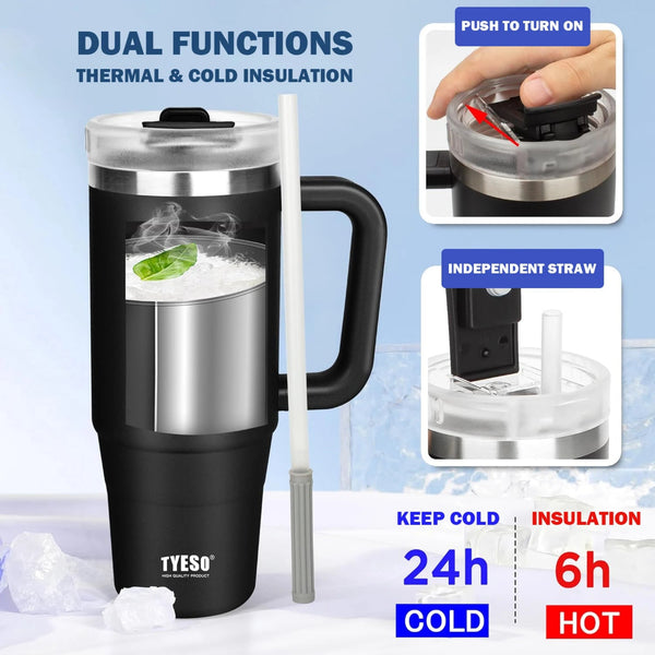 TYESO Large Capacity Vacuum Insulated Cup With Handle Retractable Straw