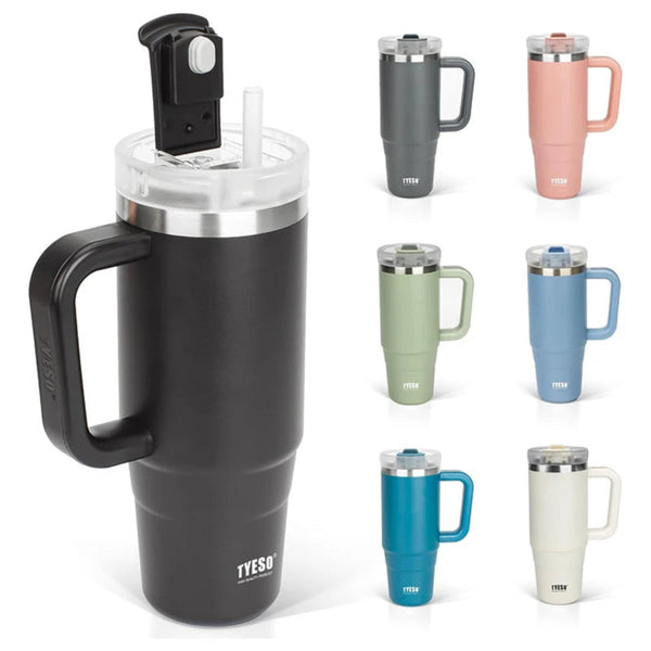 TYESO Large Capacity Vacuum Insulated Cup With Handle Retractable Straw