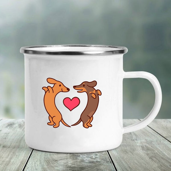 I Love Dachshunds Enamel Camp Mug
