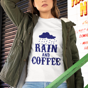 Rain And Coffee Shirt, Customized Graphic Unisex Tee, Coffee Lover, Coffee Lifestyle, Rainy Weather, Monsoon Vibes