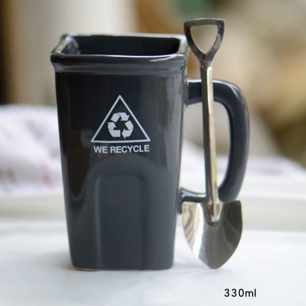 Funny Trash Can Ceramic Mug With Shovel