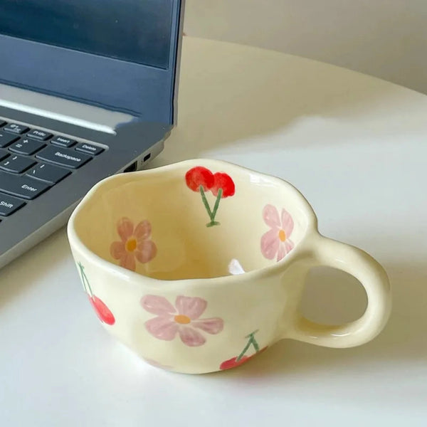 Tropical Flowers Hand Pinched Irregular Ceramic Mug