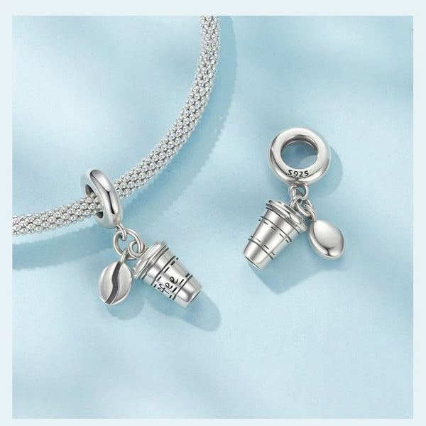 LUXYGLO 925 Sterling Silver Coffee Cup Bean Pendant