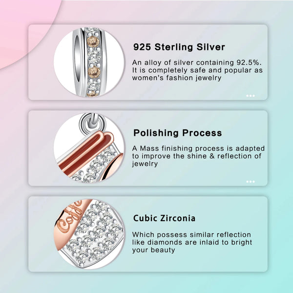 LUXYGLO 925 Sterling Silver Coffee Cup Rose Gold Pendant Charm