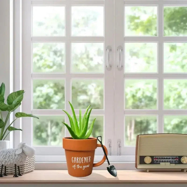 BLOOMINGTON Gardener Coffee Mug - Funny Plant Pot Mug With Shovel Spoon