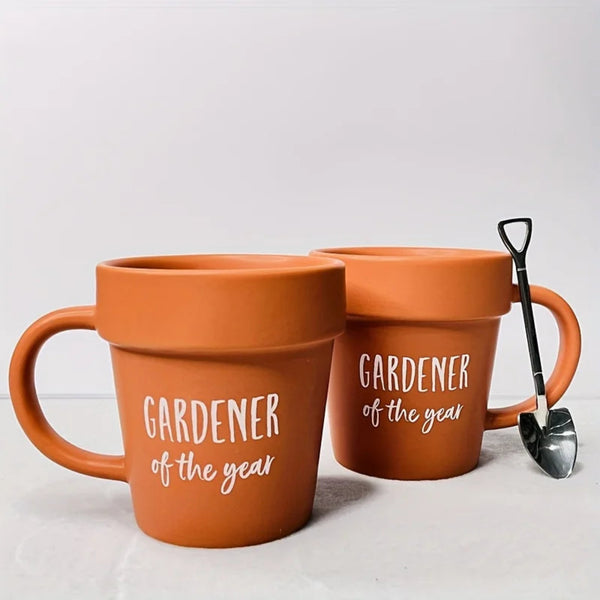 BLOOMINGTON Gardener Coffee Mug - Funny Plant Pot Mug With Shovel Spoon