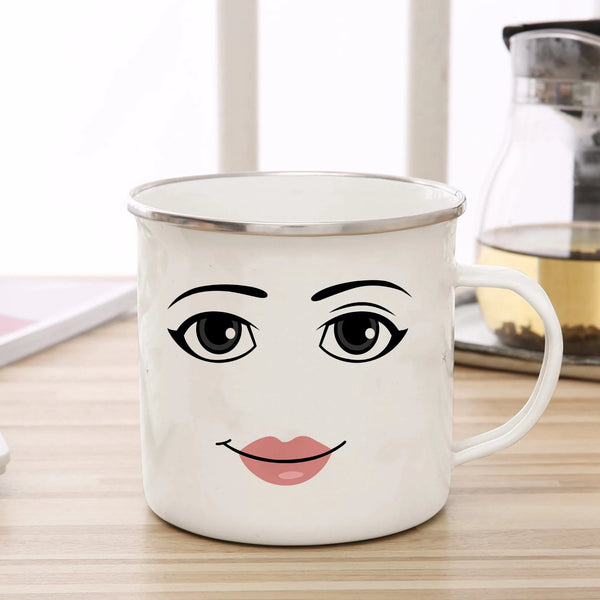 Game Inspired Man Woman Face Expression Enamel Mug