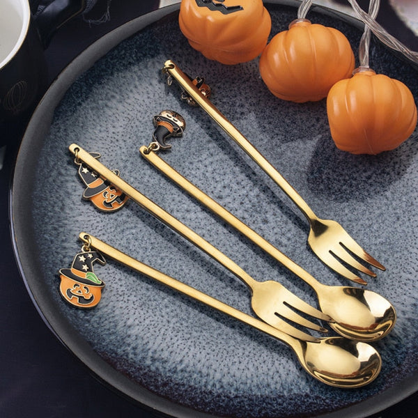 Halloween Style Pendant Gold Spoon and Fork