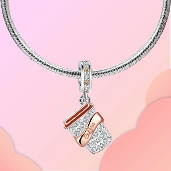 LUXYGLO 925 Sterling Silver Coffee Cup Rose Gold Pendant Charm