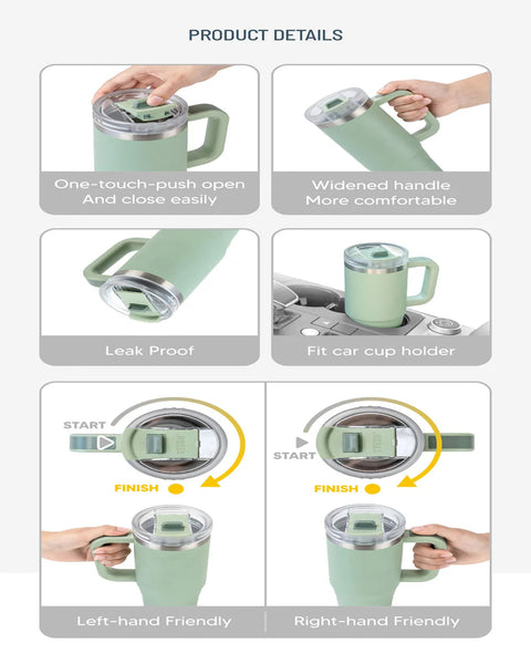 TYESO Large Capacity Vacuum Insulated Cup With Handle Retractable Straw