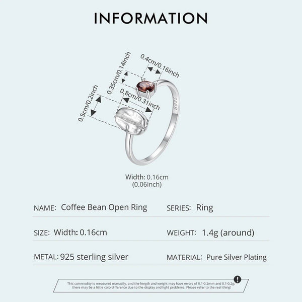 LUXYGLO 925 Sterling Silver Coffee Bean Open Ring