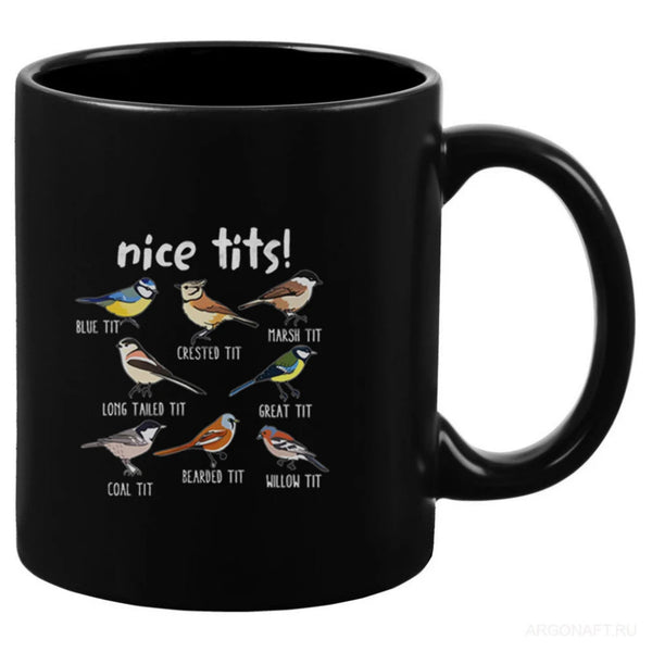 Nice Tits Bird Black Mug, Funny Bird Coffee Mug, Gift for Bird Lovers