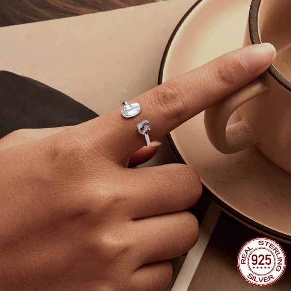 LUXYGLO 925 Sterling Silver Coffee Bean Open Ring
