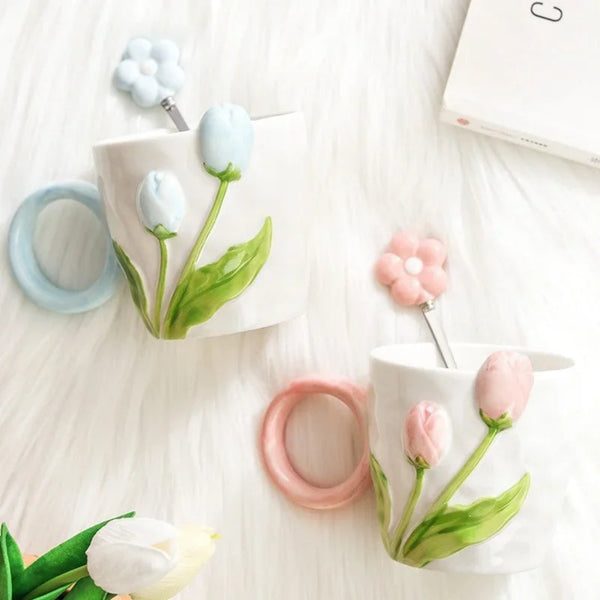 Spring Awakening Tulip Flower Ceramic Mug