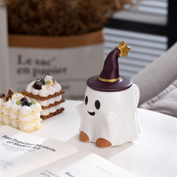 Cute Ghost Creative Ceramic Mug With Lid