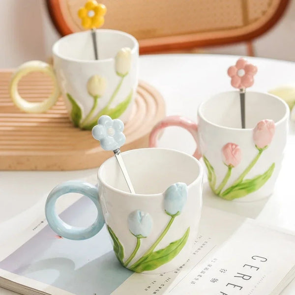 Spring Awakening Tulip Flower Ceramic Mug