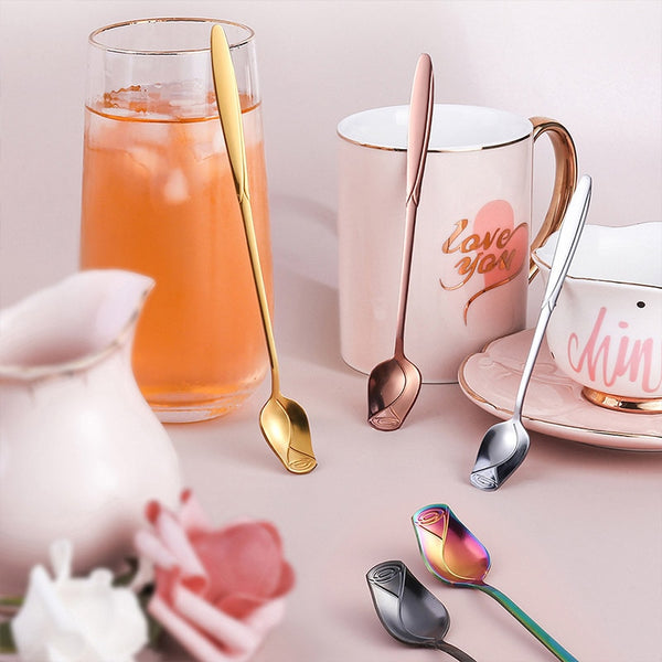 Dazzling Rose Stirring Stainless Steel Spoon Gift Set
