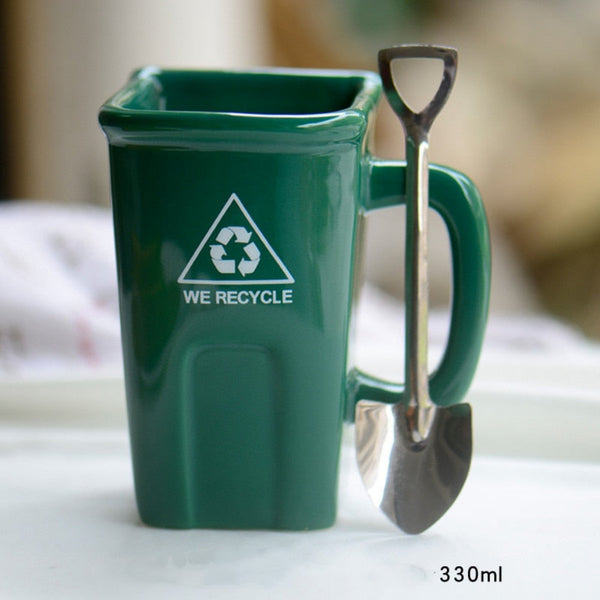 Funny Trash Can Ceramic Mug With Shovel