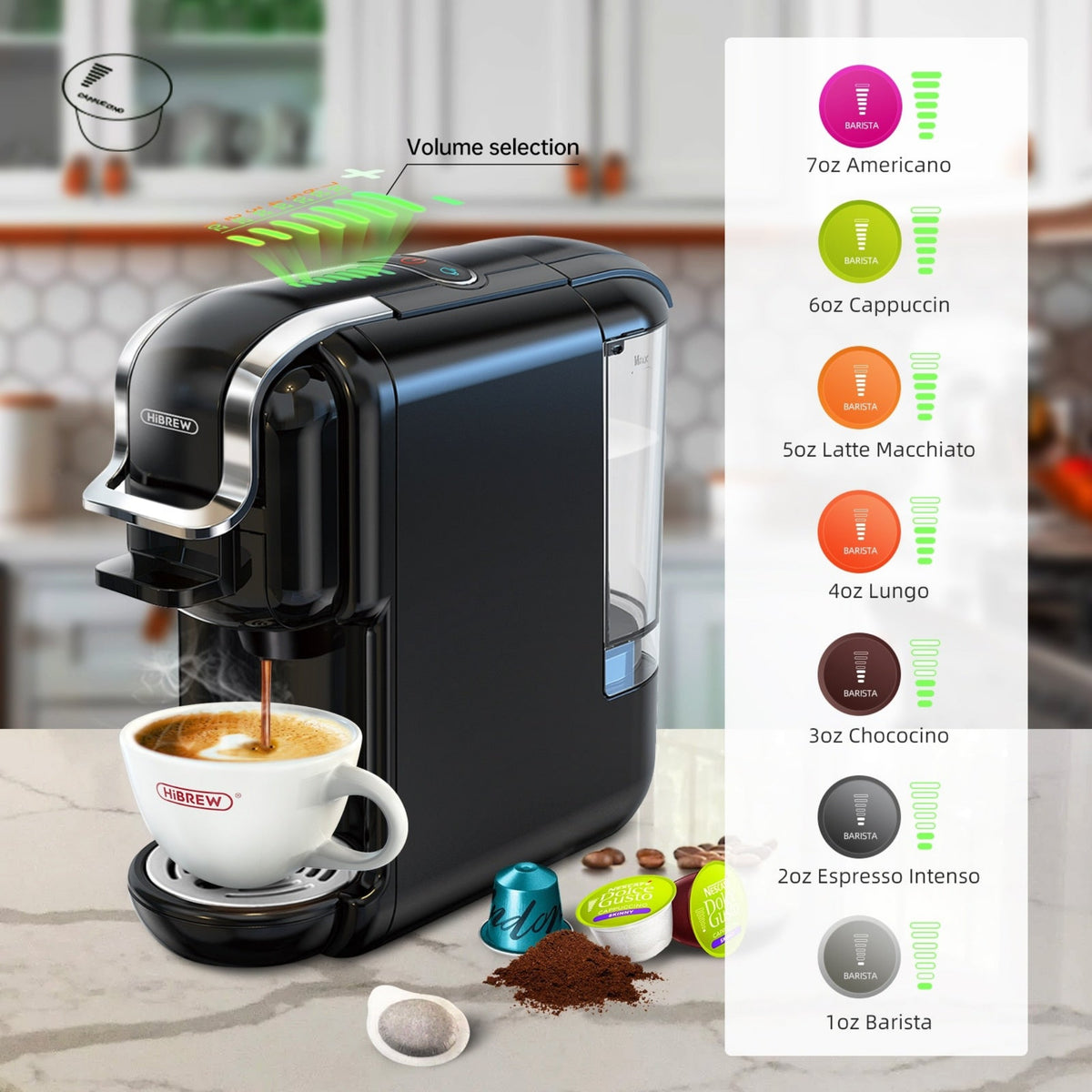 HiBREW 19Bar 5 in 1 Multiple Capsule Espresso Coffee Machine