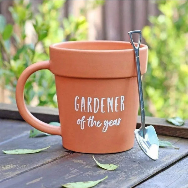 BLOOMINGTON Gardener Coffee Mug - Funny Plant Pot Mug With Shovel Spoon