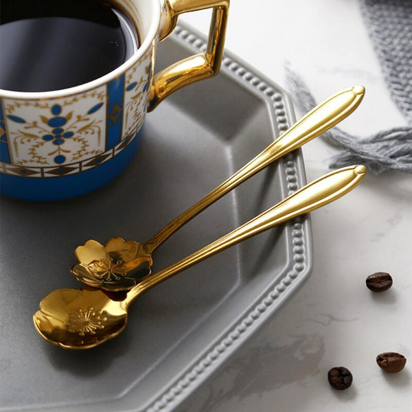 4pcs Vintage Flowers Stainless Steel Gold Spoons