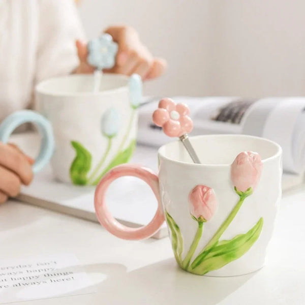 Spring Awakening Tulip Flower Ceramic Mug