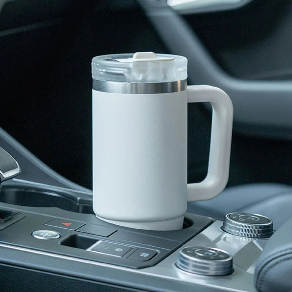 TYESO Large Capacity Vacuum Insulated Cup With Handle Retractable Straw