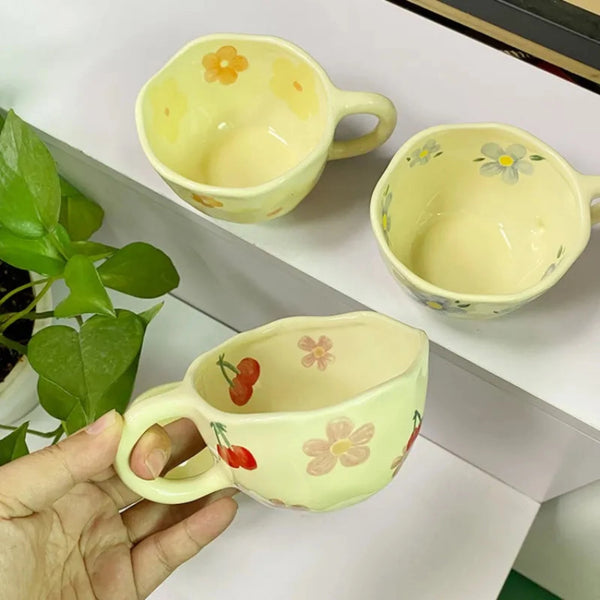 Tropical Flowers Hand Pinched Irregular Ceramic Mug