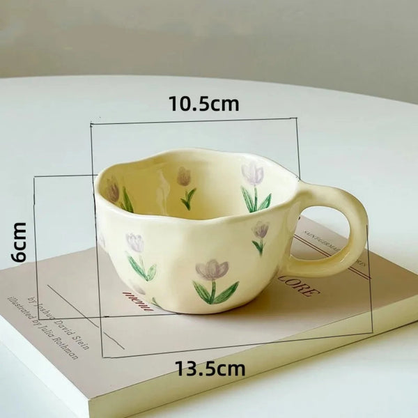 Tropical Flowers Hand Pinched Irregular Ceramic Mug