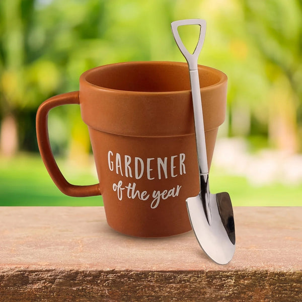 BLOOMINGTON Gardener Coffee Mug - Funny Plant Pot Mug With Shovel Spoon