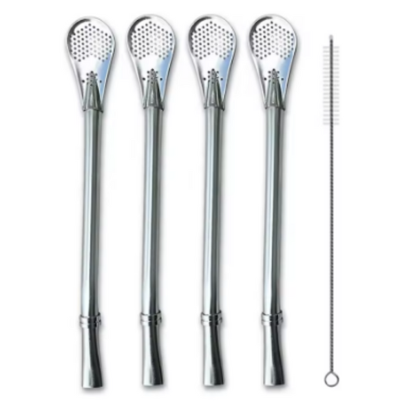 Eco Coffee Tea Filter Spoon Stainless Steel Drinking Straw - 4Pcs