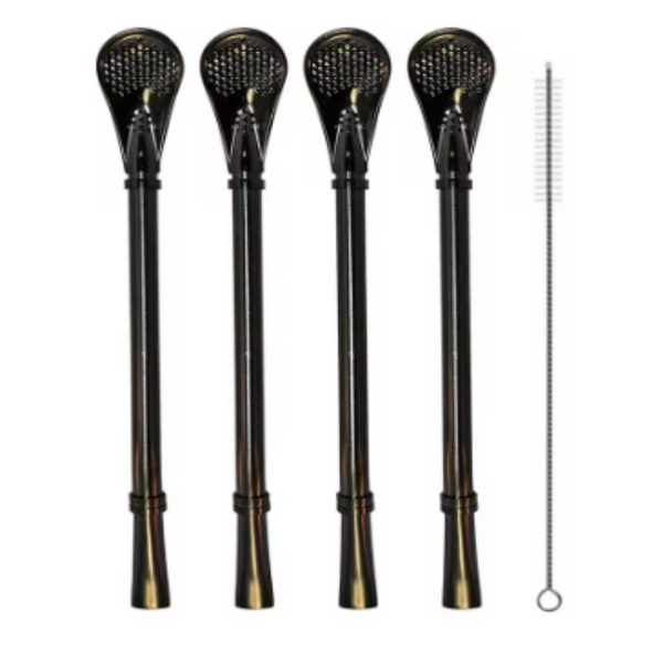 Eco Coffee Tea Filter Spoon Stainless Steel Drinking Straw - 4Pcs