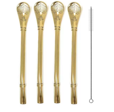 Eco Coffee Tea Filter Spoon Stainless Steel Drinking Straw - 4Pcs