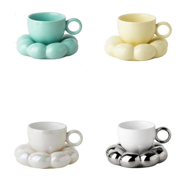 Sunflo Cloud Ceramic Coffee Mug With Saucer Set