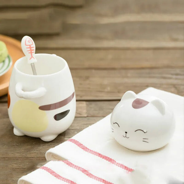 Tootsie Cat Ceramic Mug With Lid And Spoon
