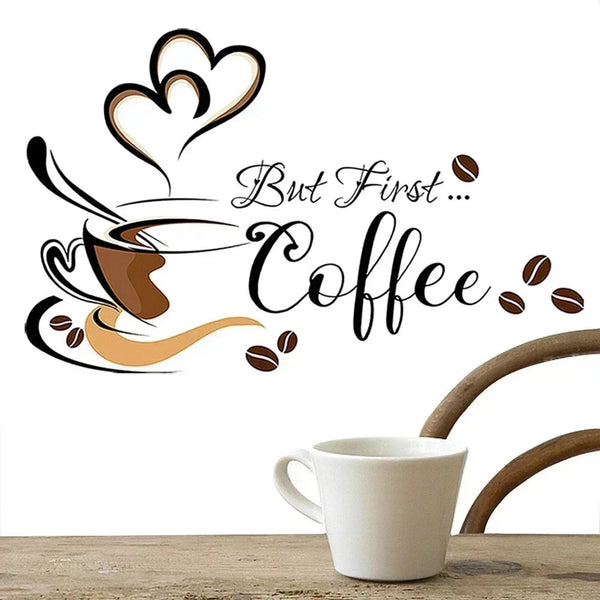 But First Coffee Coffee Cup Wall Sticker DIY Home Cafe Restaurant