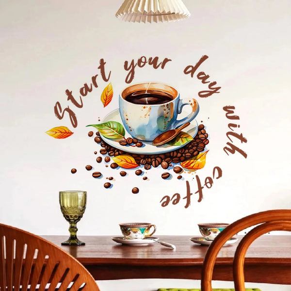 Start Your Day With Coffee Paintings Coffee Cup Wall Sticker