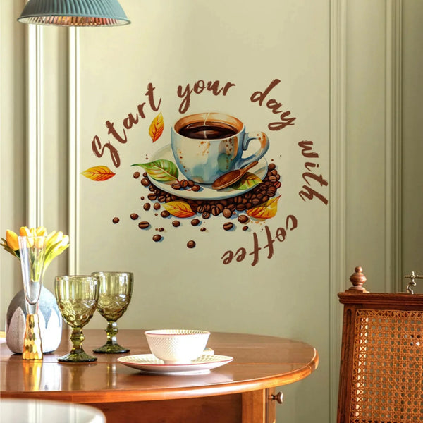 Start Your Day With Coffee Paintings Coffee Cup Wall Sticker