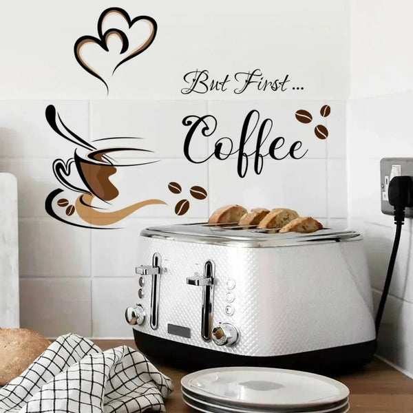 But First Coffee Coffee Cup Wall Sticker DIY Home Cafe Restaurant