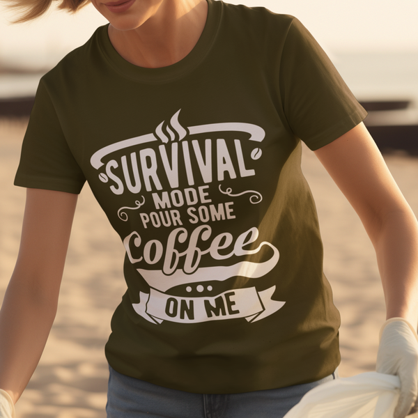 Survival Mode Pour Some Coffee On Me T-shirts, Survival Mode Shirt, Unisex Tee, Coffee Lover Shirt, Gift For Coffee Lover