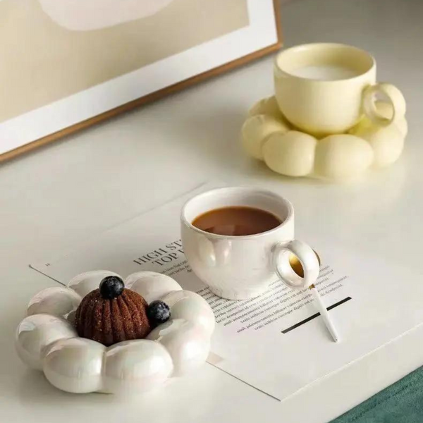 Sunflo Cloud Ceramic Coffee Mug With Saucer Set