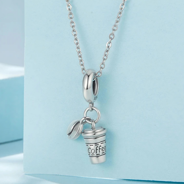 LUXYGLO 925 Sterling Silver Coffee Cup Bean Pendant