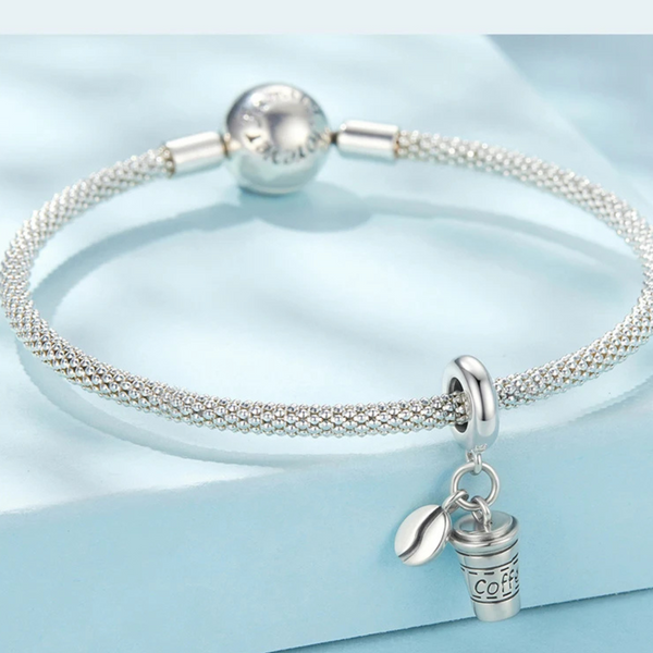 LUXYGLO 925 Sterling Silver Coffee Cup Bean Pendant