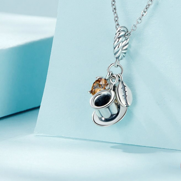 Luxyglo Sterling Silver Coffee Hanging Bead Pendant Charm