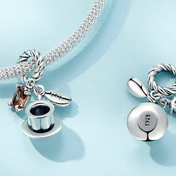 Luxyglo Sterling Silver Coffee Hanging Bead Pendant Charm