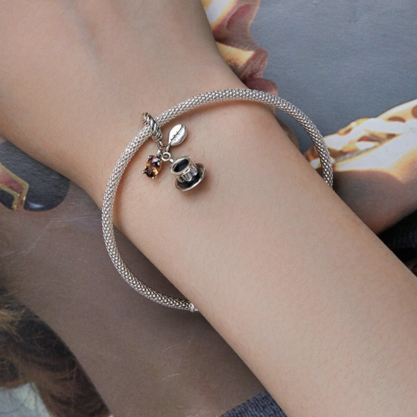 Luxyglo Sterling Silver Coffee Hanging Bead Pendant Charm