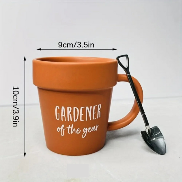 BLOOMINGTON Gardener Coffee Mug - Funny Plant Pot Mug With Shovel Spoon