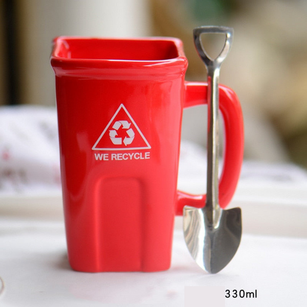 Funny Trash Can Ceramic Mug With Shovel
