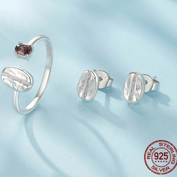 LUXYGLO 925 Sterling Silver Coffee Bean Open Ring