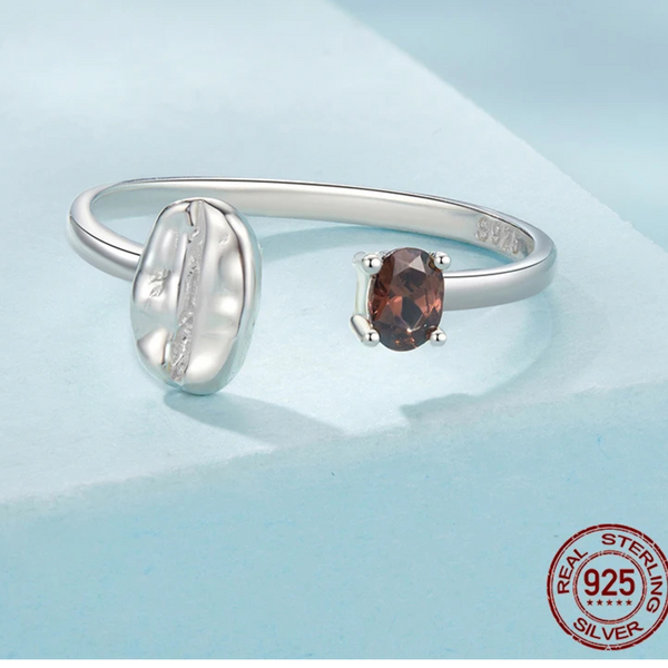 LUXYGLO 925 Sterling Silver Coffee Bean Open Ring